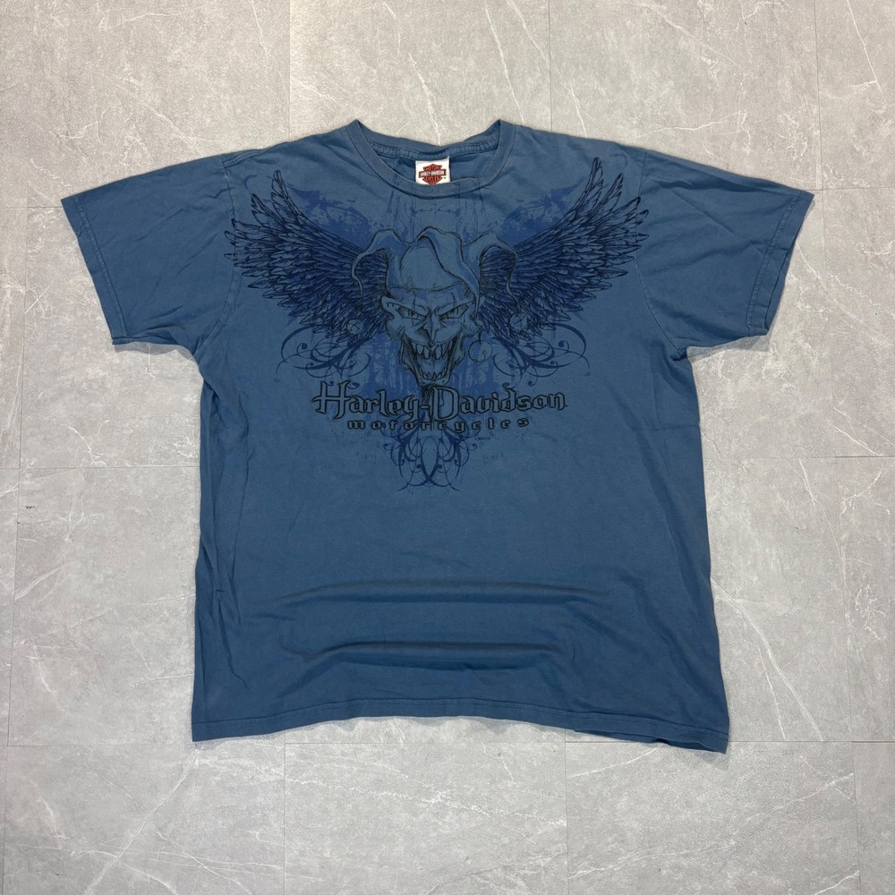 Harley Davidson Indy West Graphic T-Shirt Blue Winged Skull Jester Mens XL